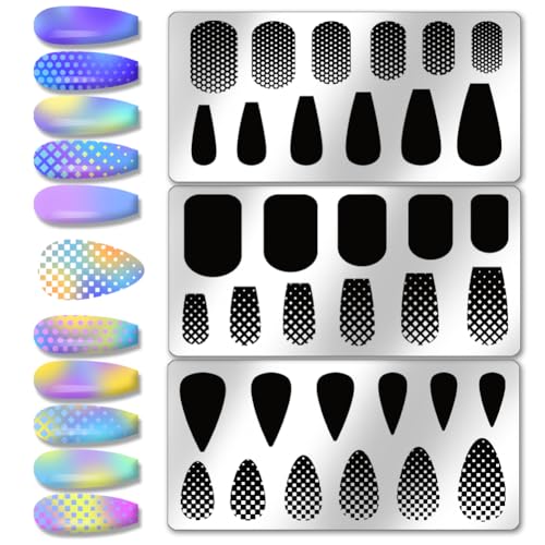 PH PandaHall 3pcs Color Block Nail Art Templates, 35 Patterns Gradient Texture Style Nail Stamping Plate Nail Art Stencils Stainless Steel Plates for Nail Design Print Manicure Salon