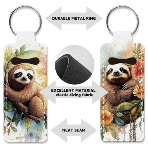 OLYCRAFT 2pcs Lipstick Holder Keychain Sloth Pattern Lip Balm Holders Elastic Diving Fabric Lipstick Keychains Portable Lipsticks Holder Bags Chapstick Sleeve Key Ring Holder for Lipsticks Chapstick