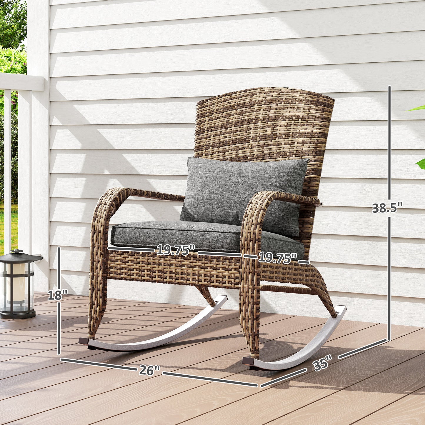 Gray Wicker Rocking Chair with Cushions - Adirondack Style