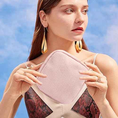 2Pcs Makeup Bag for Women, Large Corduroy Cosmetic Bag Capacity Travel Toiletry Bag Mini Makeup Pouch for Purse Small Makeup Organizer Bag Cute Makeup Brushes Storage Bag (Large+Mini Pink)