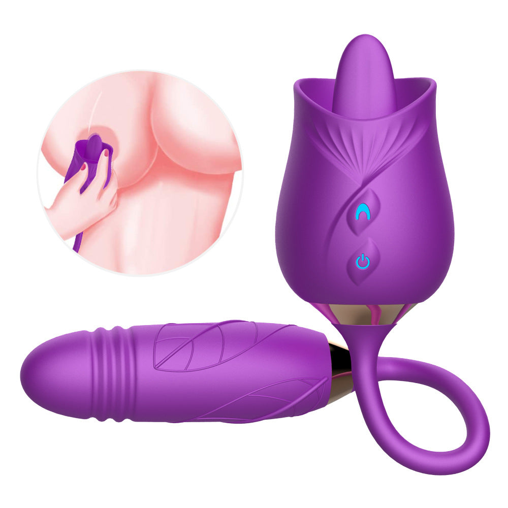 Women's Electric Rose Flower Shape Vibration Massage Tool - Telescopic & Relaxation