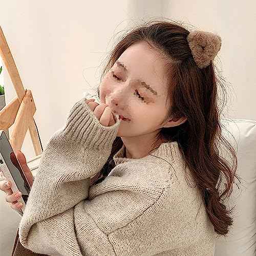 4Pcs Plush Cat Ears Hair Claw Clips Barrettes Forehead Hair Bangs Clip Headwear Halloween Cosplay Costume Hair Accessories for Women Girls, Black and Coffee