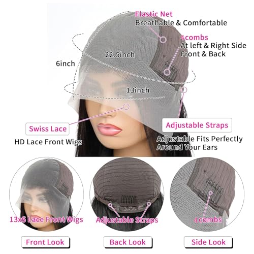 30 Inch Deep Wave Lace Front Wigs Human Hair 200% Density Pre Plucked 13x6 HD Transparent Lace Frontal Wigs Human Hair For Women Deep Curly Glueless human hair wig (Black, 30 Inch)