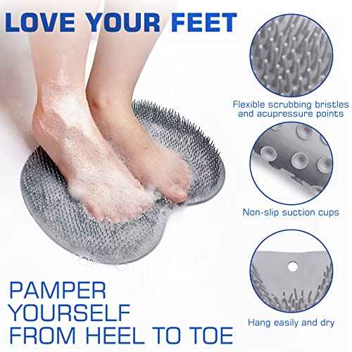 2PACK Shower Foot Scrubber Mat Back Washer Back Exfoliating Bath Wash Pad Wall Mounted Slip Suction Cups Foot Scrubber for Use in Shower Cups Foot Cleaner for Men and Women