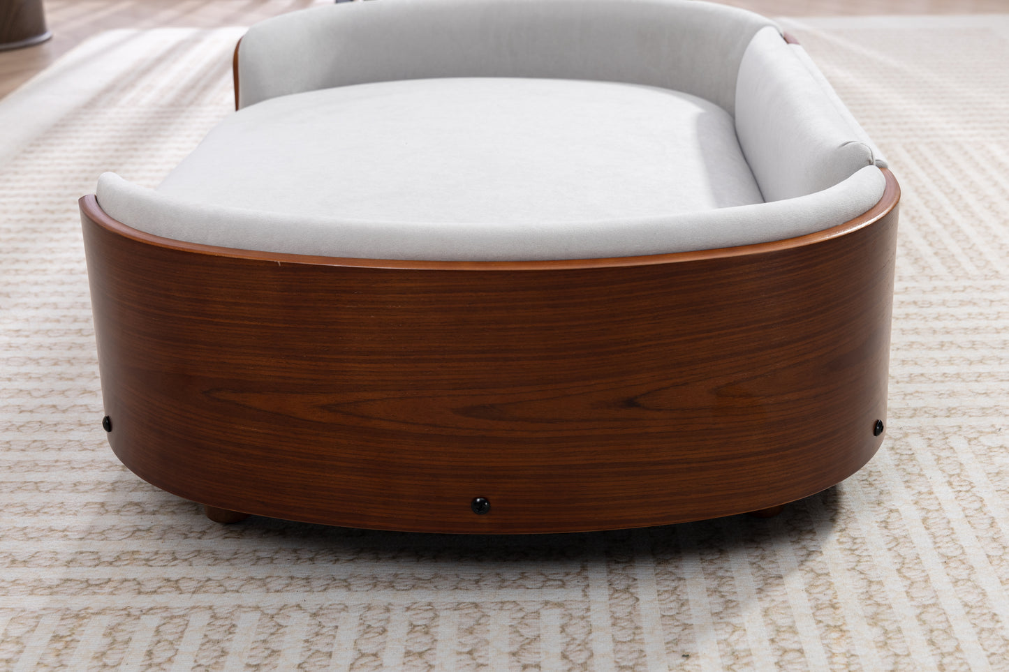 Large Elevated Dog Bed with Velvet Cushion and Solid Wood Legs - Scandinavian Style Pet Sofa