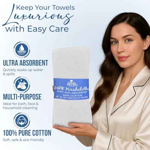 DAN RIVER 100% Cotton Wash Cloths 24 Pack [12x12] Soft & Absorbent wash Clothes, Gym, Hotels & Spa Perfect for Everyday Use Fingertip Towels, White