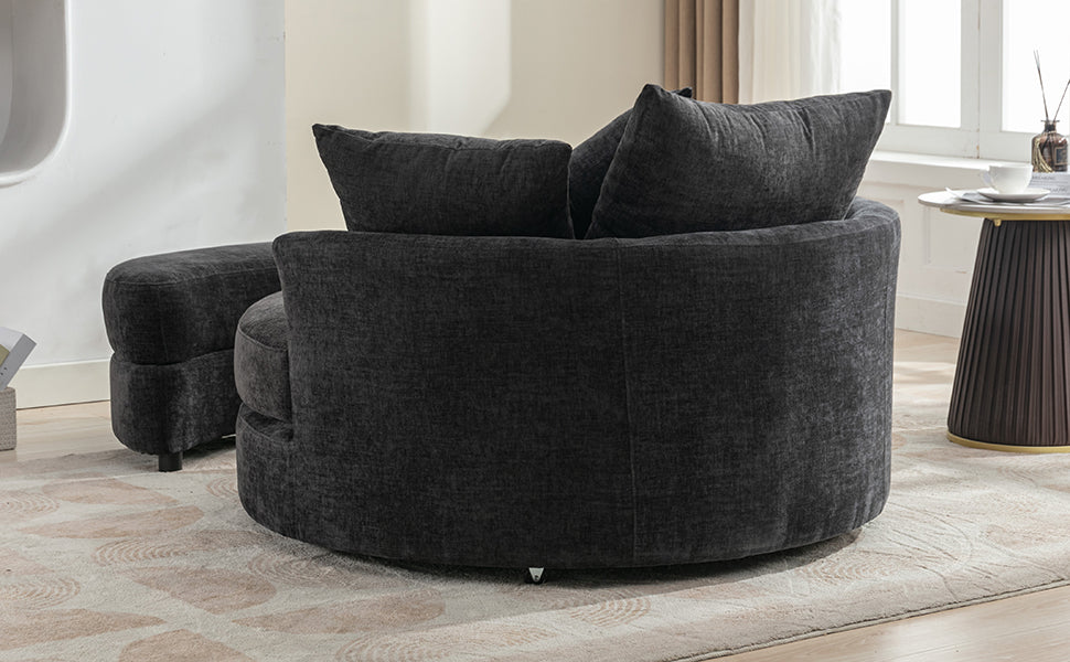 360° Swivel Accent Barrel Chair with Storage Ottoman & 4 Pillows - Gray