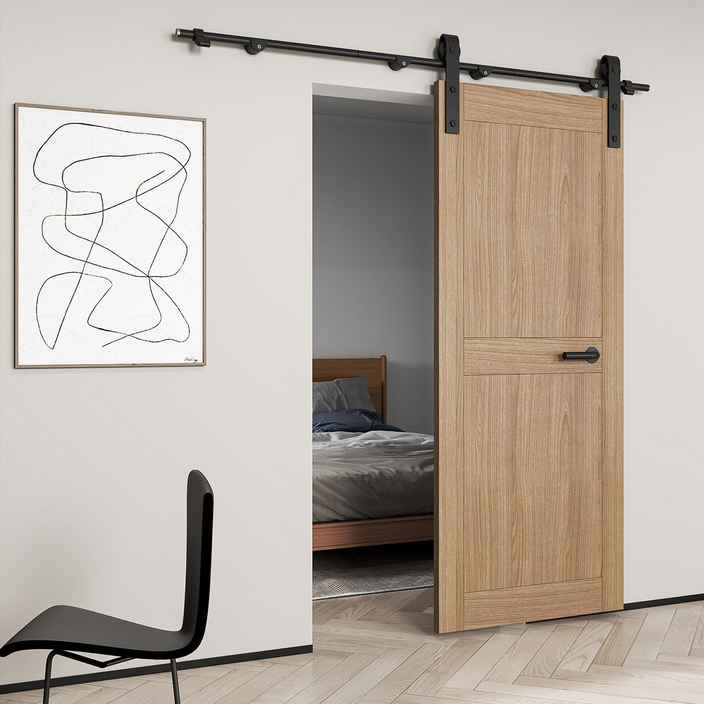 6.6FT Sliding Barn Door Hardware Kit Smoothly And Quietly Track With