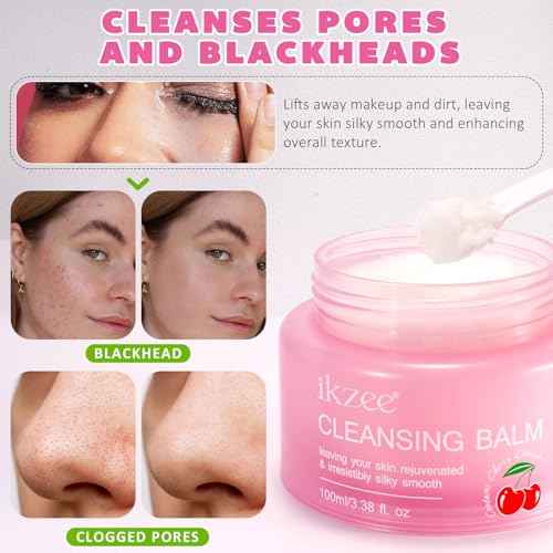 Cleansing Balm Makeup Remover - 3.38 Oz Cherry Scented Moisturizing Hydrating Deep Nourishing Travel-friendly Smooth Face Cleanser Makeup Remover Clear Cleansing Balm for All Skin Types