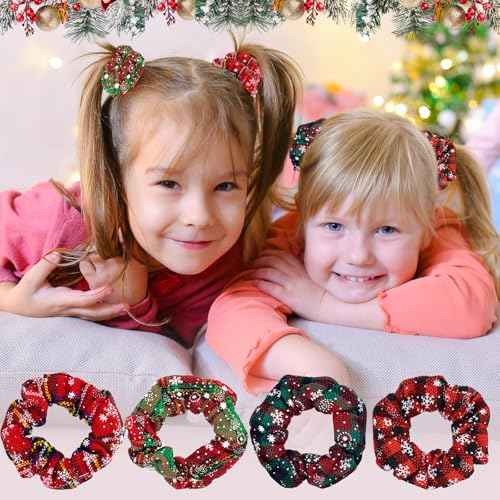 11 Pcs Christmas Hair Clips Cute Decorative Hair Accessories Christmas Hair Scrunchies Snowflake Plaid for Women Girls Cute Hairpin Antlers Bowknot Hat with A Bag