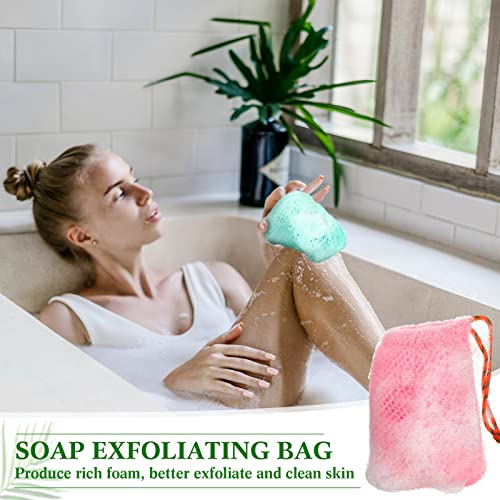 8 Pieces Bar Soap Pouch Mesh Soap Saver Pouch Holder Exfoliating Net Loofah Bags for Shower Mesh Bubble Foam Net Bath Pocket for Women Men Girls (Lake Green, Pink, Beige, Brown)