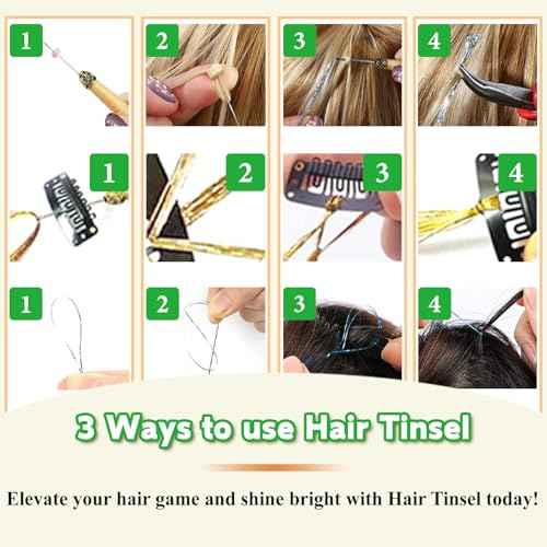 Hair Tinsel Kit With Body Glitter 15 Colors 48 Inch 4500 Strands Glitter Tinsel Hair Extensions With Tools Fairy Hair Accessories, Suitable for Festivals and Daily Use (15 Colors Hair Tinsel Kit)