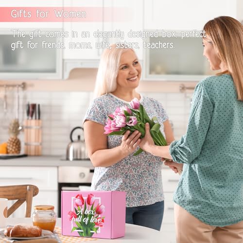 Gifts Baskets for Women, Birthday Baskets for Mom, Sister, Her, Employee, Wife, Thanksgiving Day, Christmas Gifts for Women, Care Package, Gift Sets with Canvas Tote Bag Sock Tumbler Soap Flower