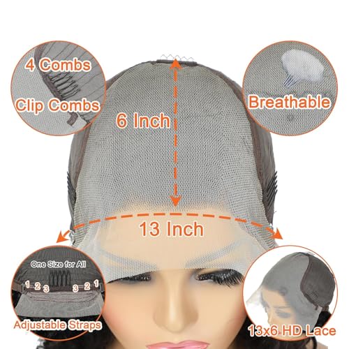 13x6 Deep Wave Lace Front Wigs Human Hair 180% Density Curly Glueless Wigs Wet and Wavy Wigs Pre Plucked for Women 20 Inch