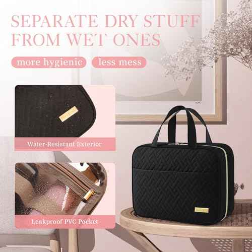 HOTOR Travel Toiletry Bag - Hanging Toiletry Bag for Women & Men, Makeup Bag/Big Comparment, Waterproof for Travel Accessories, Travel Essentials, Medium, Black