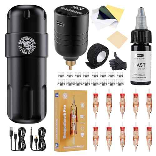 Dragonhawk Tattoo Gun Kit Cordless Tattoo Machine Pen Kit Complete Tattoo Kit Pro Cartridge Needles Coreless Motor 3.5mm Stroke Length