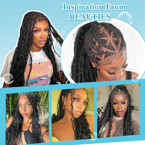 13x8'' HD Lace Front Boho Braided Wig Knotless Braided Wigs for Black Women Box Braid Wig Premium Synthetic Braided Lace Front Wig with Baby Hair Long Black 36 Inch