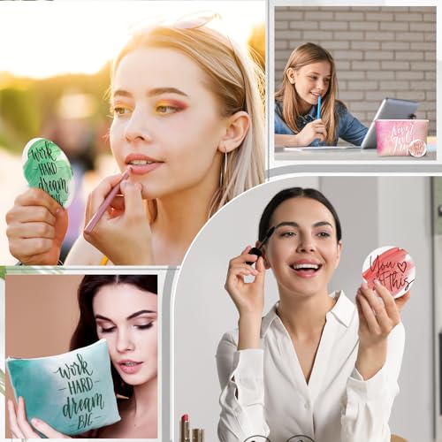 40 Pcs Employee Appreciation Gifts Inspirational Canvas Makeup Bags Compact Mirrors Bulk Cosmetic Bags Portable Mirror Thank You Gifts for Women Christmas Nurse Practitioner (Motivation)