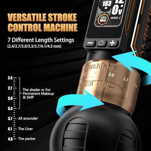 Ambition Rotary Tattoo Gun, Ninja Max 280 Wireless Tattoo Pen Machine with 280 g.cm Torque Brushless Motor, 7 Adjustable Stroke 2.4-4.5mm, Dual 2400mAh Batteries 54mm & 34mm Grips Tattoo Supply