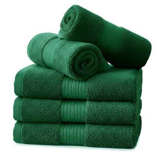 Ample Decor Washcloths Pack of 5 12 X 12 Inch, 600 GSM 100% Cotton Soft Absorbent, Premium Quality Durable Machine Washable, Ideal for Bathroom, Pool, Hotel, Spa ? Green