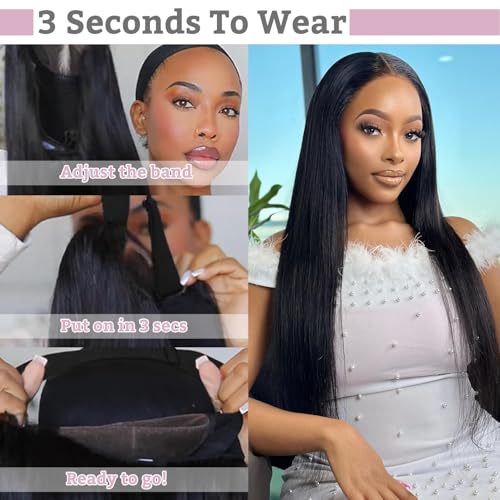 32 Inch Wear and Go Glueless Wigs Human Hair Pre Plucked Pre Cut 9x6 Straight Lace Front Wigs Human Hair Wigs for Women No Glue Hd Lace Front Closure Ready to Wear Wigs 220% Density Natural Black