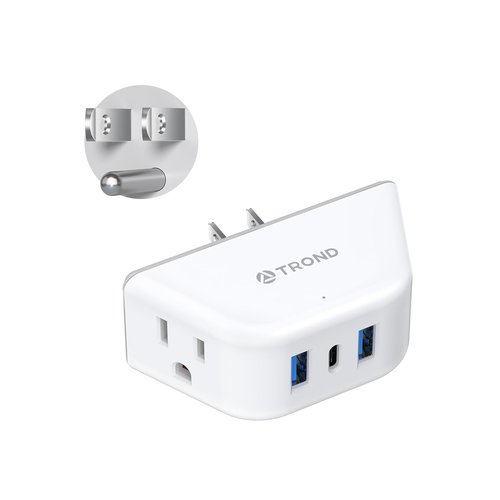 TROND Outlet Extender with USB, Wall Splitter with 2 AC Sockets, 3 USB Ports, 3-Side Design Wall Plug Adapter, Cruise Essentials, Plug Extension Outlet for Travel Home Office, White