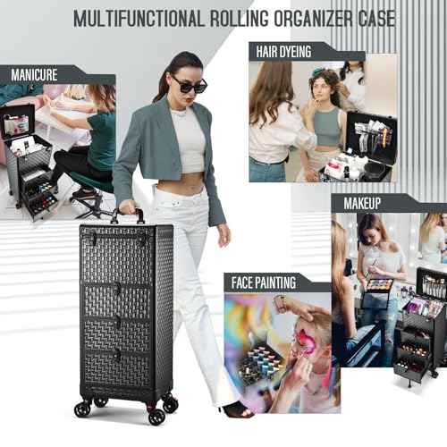 Salon Cart with 3 Drawers, Nail Trolley Cart with Wheels Salon Station Rolling Makeup Train Case Cosmetology Case Organizer Cases for Nail Tech,SPA,Face Painting,Hairstylist,Makeup Artist