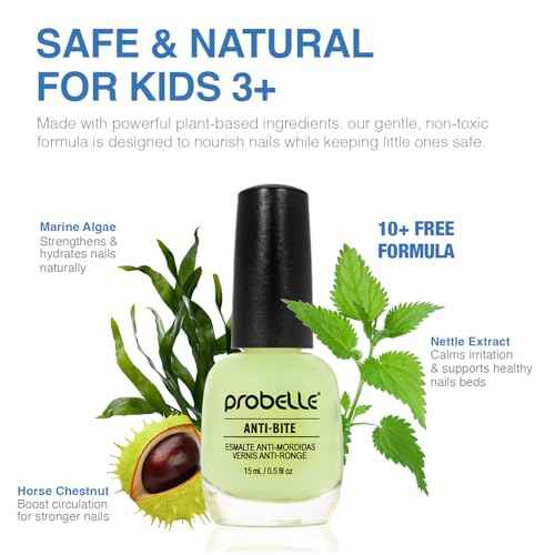 Probelle Anti-Bite, Nail Biting Treatment for Kids & Adults to Quit habit, No Bite Nail Polish Deterrent, Thumb Guard & Prevents Finger Sucking, Bitter Taste Nail Care, For Ages 3+, 0.5 fl oz (15 ml)
