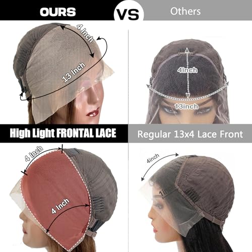 Highlight Wig Human Hair 28inch 200% Density 100 Natural Human Hair Wigs For Women 13x4 Full Frontal Transparent HD Lace Pre Plucked Ombre Straight Lace Front Wig Human Hair Brown Colored Glueless