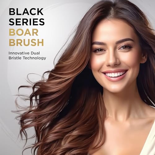 COCCO Black Series Ceramic Boar Brush S3, Hair Styling Brush with Dual Bristle Technology, Ceramic-Coated Barrel, Ergonomic Design, 41 mm