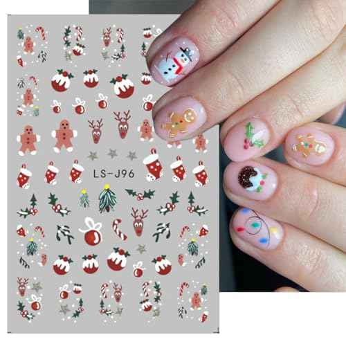 9 Sheets Christmas Nail Art Stickers 3D Self-Adhesive Winter Xmas Nail Decals Santa Claus Xmas Tree Snowman Elk Nail Design Stickers for Women Girls DIY Christmas Manicure Decoration Accessories