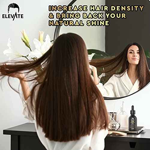 Elevate Hair Regrowth Treatment 5% Minoxidil Solution ? Biotin Serum Hair Growth Oil for Men & Women - Thicker Fuller Stronger Hair - Stops Hair Loss & Thinning - Natural Hair Thickening Treatment 2oz