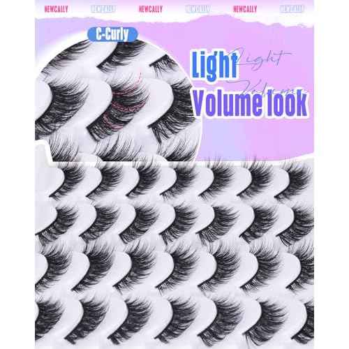 Newcally Lashes False Eyelashes Cat Eyes Wispy Natural Faux Mink Lashes 14 Pairs Pack Light Volume Short Fake Eye Lashes Multipack