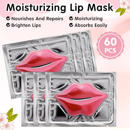 60 PCS Lip Mask,Collagen Crystal Lip Mask,Lip Mask Sheet,Lip Masks for Dry Lips,Lip Gel Masks,Pink Lip Care Pads,Anti Aging & Anti Chapped Lip Patches,Remove Dead Skin,Plump Your Lips