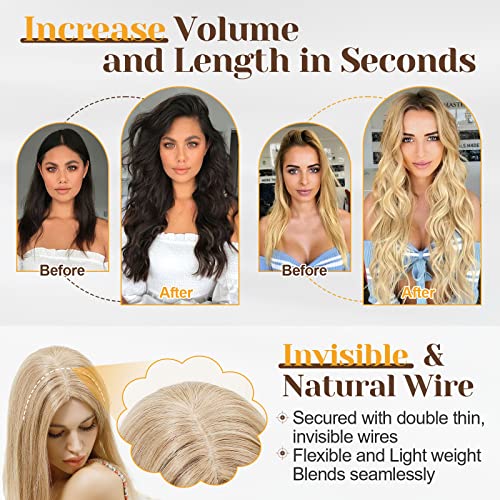 Benehair Human Hair Extensions Thick Ends Invisible Wire Real Human Hair with 2 Fish Lines Thicker Hairpieces 20inch 110g Dark Blonde Hair Extensions Straight Thicker Hairpieces for Women #27