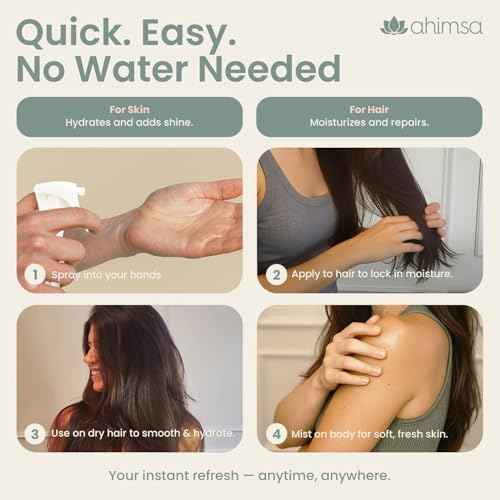 Ahimsa Hair and Body Mist Glow Spray, Fast-Drying Non-Greasy Dry Oil Hair Perfume Spray, Body Mist for Women with Jasmine, Coconut, & Argan Oil, All Natural Perfume Women Lightweight Fragrance Mists