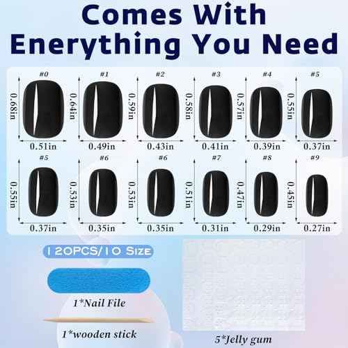 120Pcs Short Press on Nails Square Round Fake Nails, Glossy Black Acrylic Nails Press ons Full Cover False Nails for Women Girls