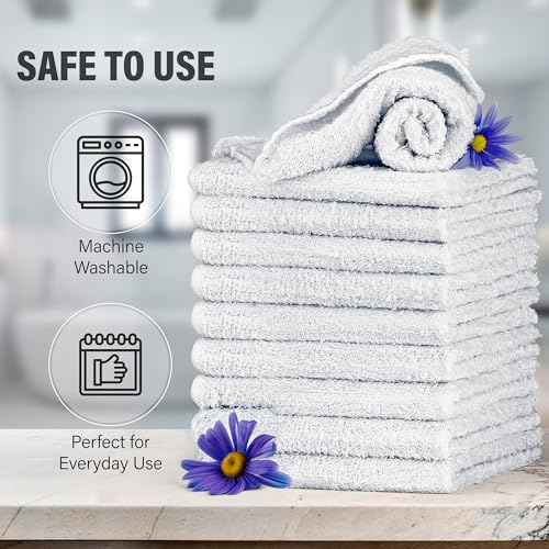 DecorRack 10 Pack 100% Cotton Wash Cloth, Luxurious Soft, 12 x 12 inch Ultra Absorbent, Machine Washable Premium Quality Washcloths, White (10 Pack)