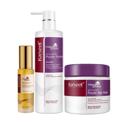 Karseell Purple Toning Hair Treatment Deep Repair Set, Shampoo and Hair Mask Oil Set for Blonde, Bleached, Silver, or Brown Highlighted Hair, Neutralizes Brassy Yellow Orange Tones