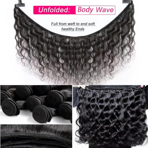 12A Body Wave Bundles Human Hair 22 24 26 inch Brazilian Virgin Human Hair Bundles 100% Unprocessed Human Hair Body Wave Weft Extensions Quick Weave Natural Black