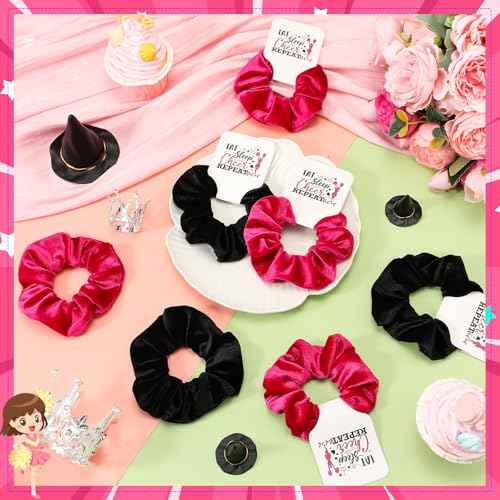24 Sets Cheerleader Gifts Bulk Velvet Scrunchies Cheer Elastic Hair Scrunchy Cheer Stuff Cheerleader Gifts for Cheerleading Teams Birthday Party (Hot Pink, Black)