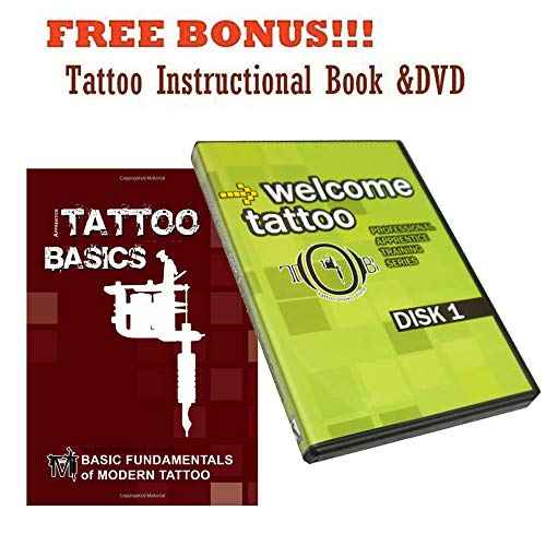 Grinder Tattoo Kit by Pirate Face Tattoo / 4 Tattoo Machine Guns - Power Supply / 7 Ink by Radiant Colors - Made in The USA/LCD Power Supply / 50 Needles/Plus Accessories