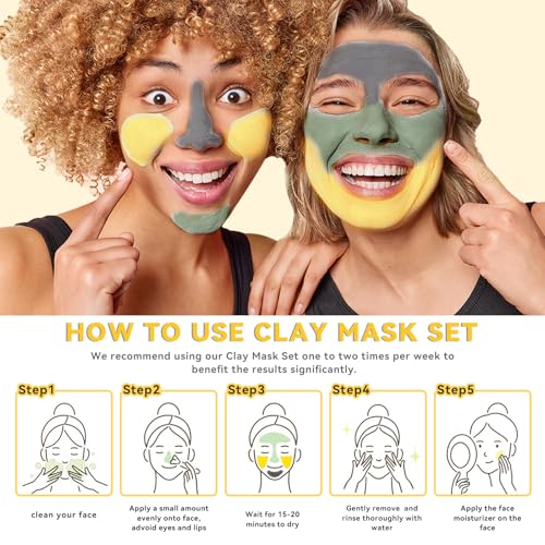 ANAI RUI Turmeric Clay Mask - Green Tea Clay Mask - Dead Sea Minerals Mud Mask, Spa Facial Mask Set, Face Mask Gift Set 2.5 oz each