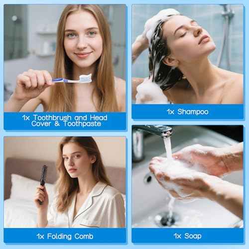 Travel Toiletries Supplies Kits Disposable Toiletry Amenities Set in Bulk, Hygiene Trial Size Personal Essentials Individually Wrapped for Camping, Hotel, Guest, Homeless, Charity, 5-in-1 (40-Pack)