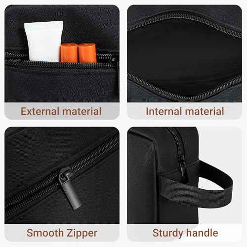 Elviros Travel Toiletry Bag for Women and Men, Lightweight Makeup Bag Hanging Dopp Kit with Shaving Compartment Cosmetic Organizer Small Tool Bag Travel Essentials, Black