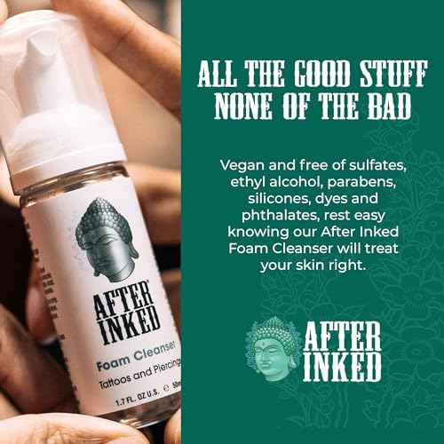 After Inked Tattoo & Piercing Aftercare Foam Cleanser - Quality Wash Soap Cleanser for Tattoos, Body Modifications and Piercings including Ear, Nose and Belly Button Foam Bottle, 1.7 oz