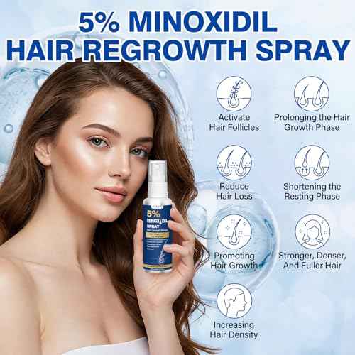 5% Minoxidil for Women Hair Growth Spray Serum Topical Minoxidil Hair Regrowth Thicker Prevent Hair Loss for Thickening Longer Fuller Healthier Hair 3 Bottles of 2oz