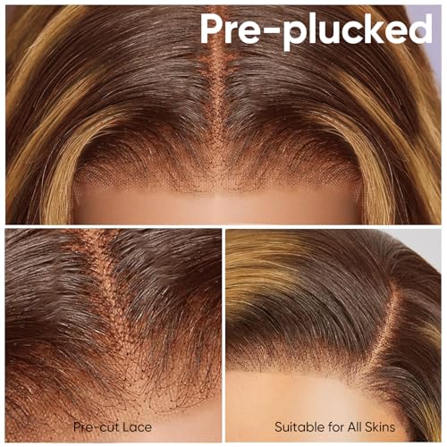 Ombre Loose Body Wavy Bob Wig Human Hair Glueless 6X5 HD Lace Wigs Human Hair Pre Plucked 200 Density 100% Remy Human Hair Wigs 4/27 Brown Blonde Wigs Ready To Go for Women 10 Inch