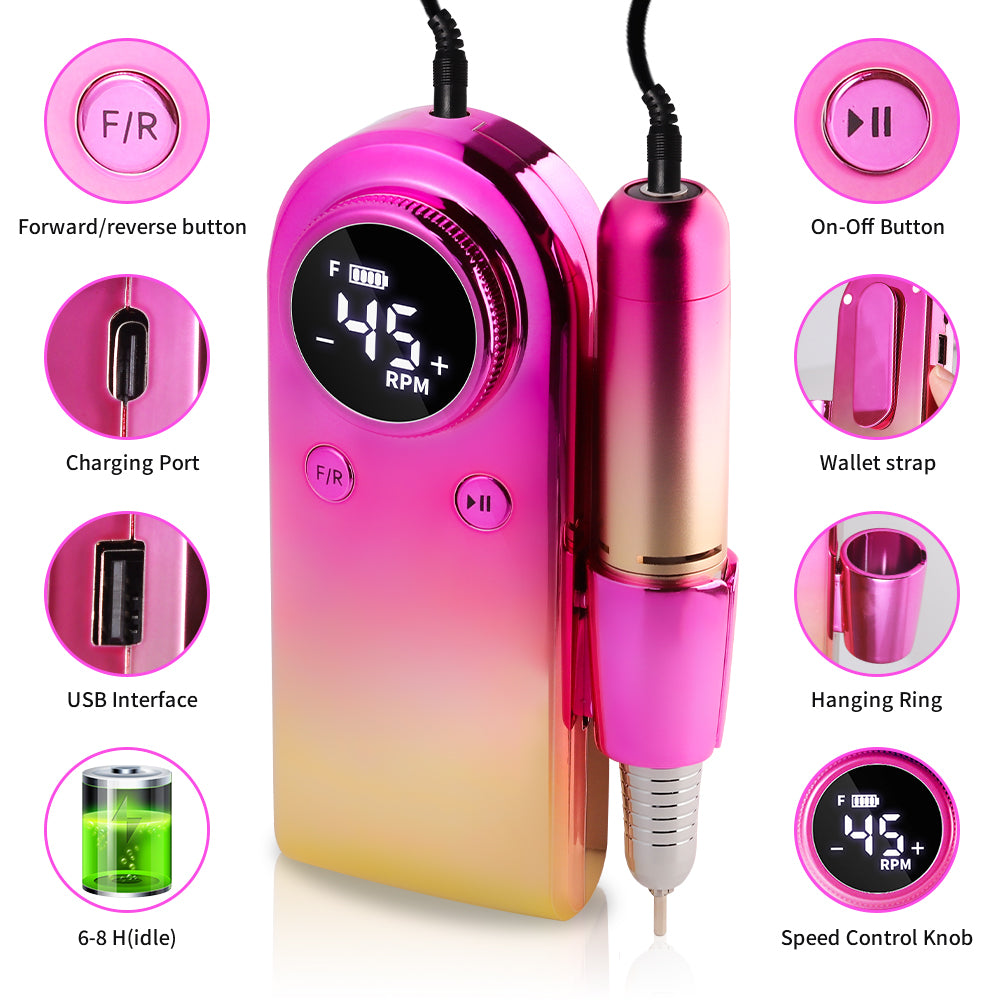 45000RPM Professional Electric Nail Drill Kit - Portable Rechargeable File