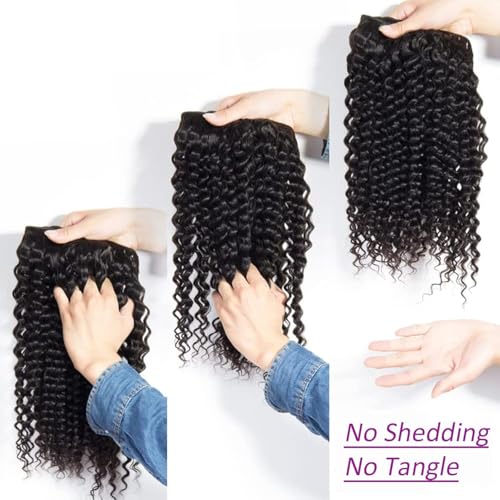 Human Hair Bundles Deep Wave 18 20 22 24 Inch Curly Bundle Human Hair 100% Unprocessed Brazilian Virgin Hair 4 Bundles for Women Wet and Wavy Hair Bundle Weave Extensions Natural Black